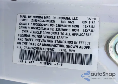 2020 Honda Cr-V Awd Ex из США, поврежденный, VIN 7FARW2H55LE019767
